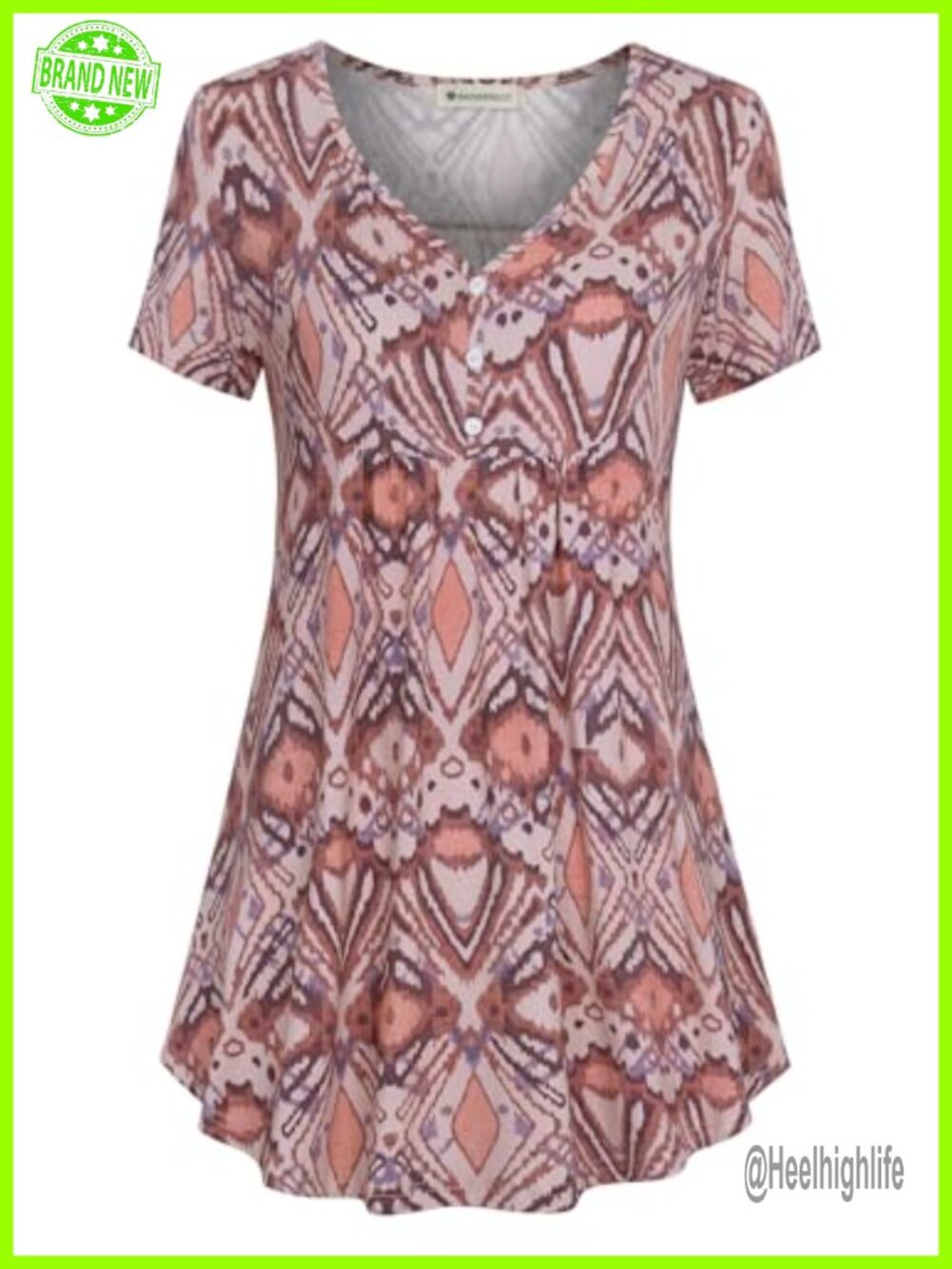 Women's V Neck Henley Tunic Short Sleeve Flowy Top for Leggings